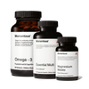 Athletic Foundational Stack which includes a bottle of Magnesium Malate, a bottle of Multivitamin, and a bottle of Omega-3