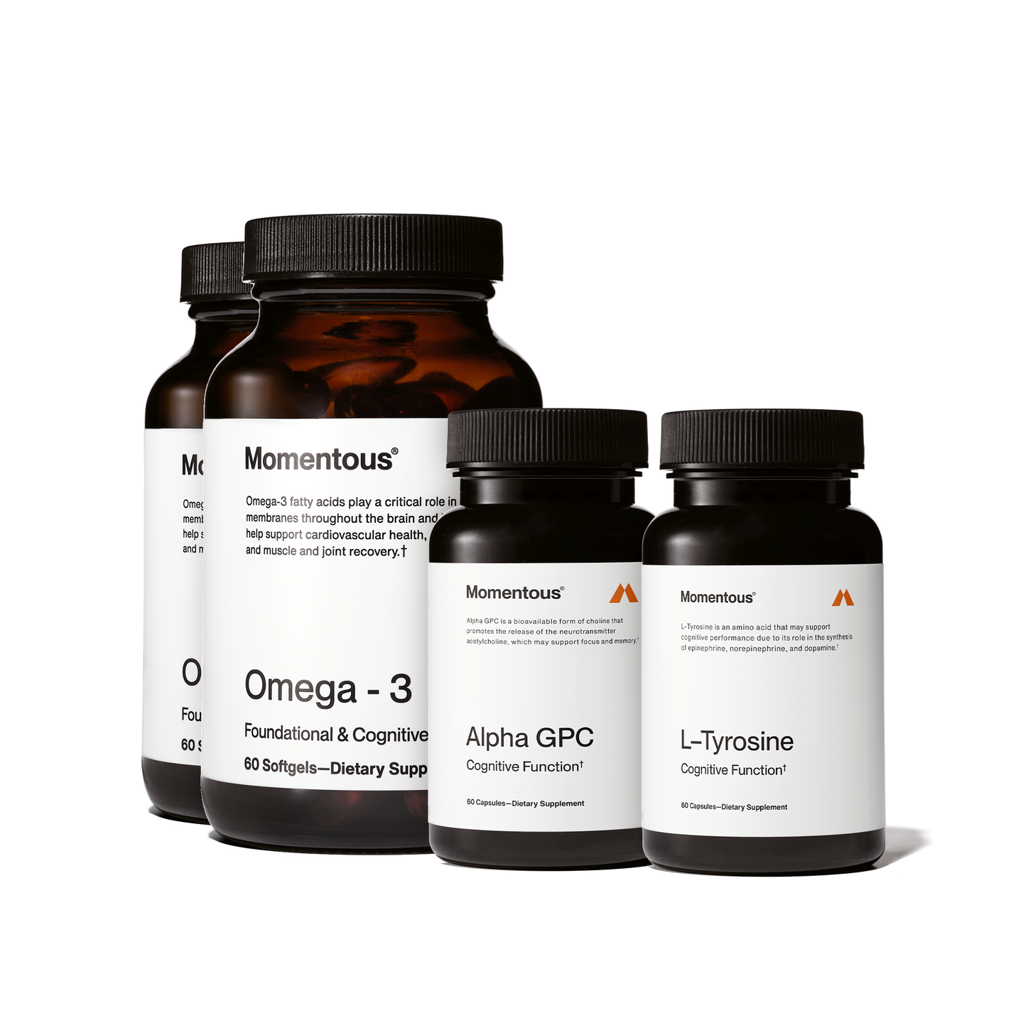 Focus & Cognition Bundle that includes Alpha GPC, two bottles of Omega-3, and Tyrosine