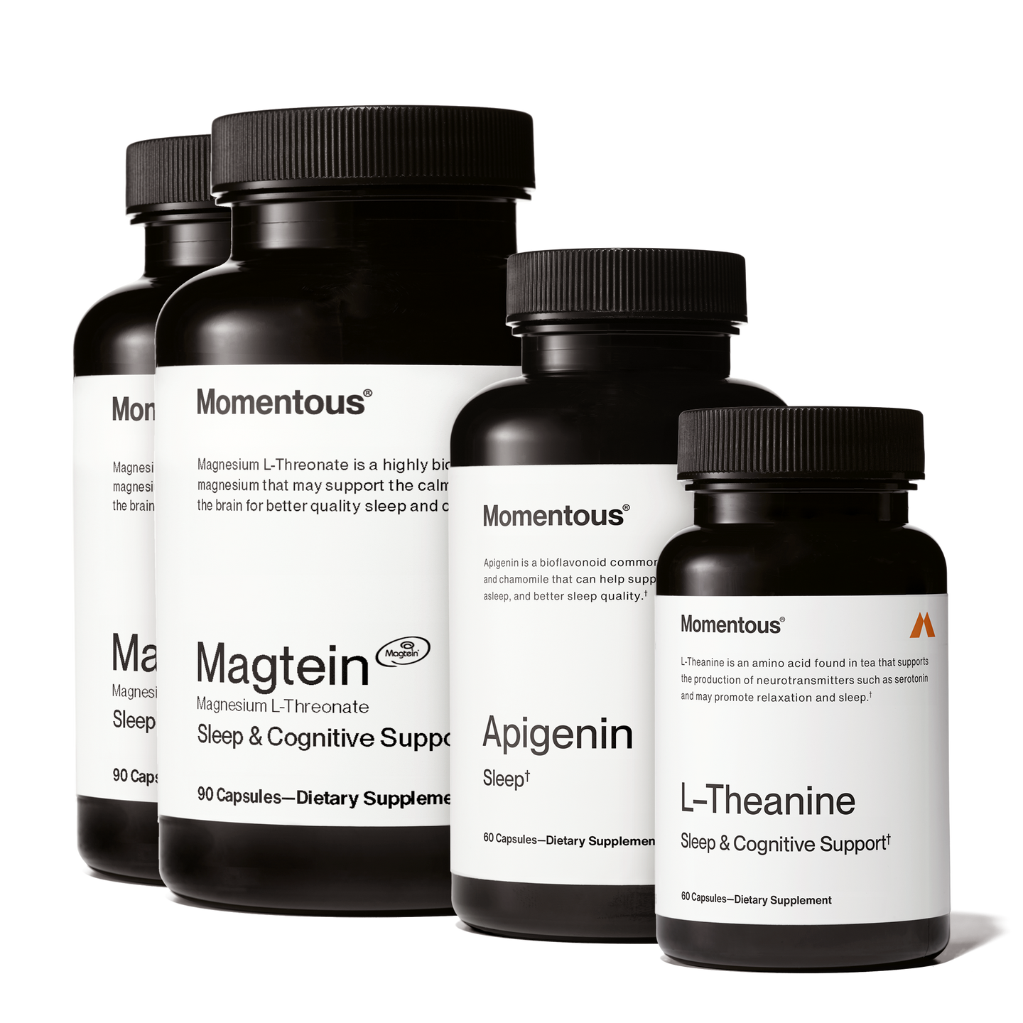 Foundational Sleep stack includes two bottles of Magnesium L-Threonate, one bottle of apigenin, and one bottle of l-theanine