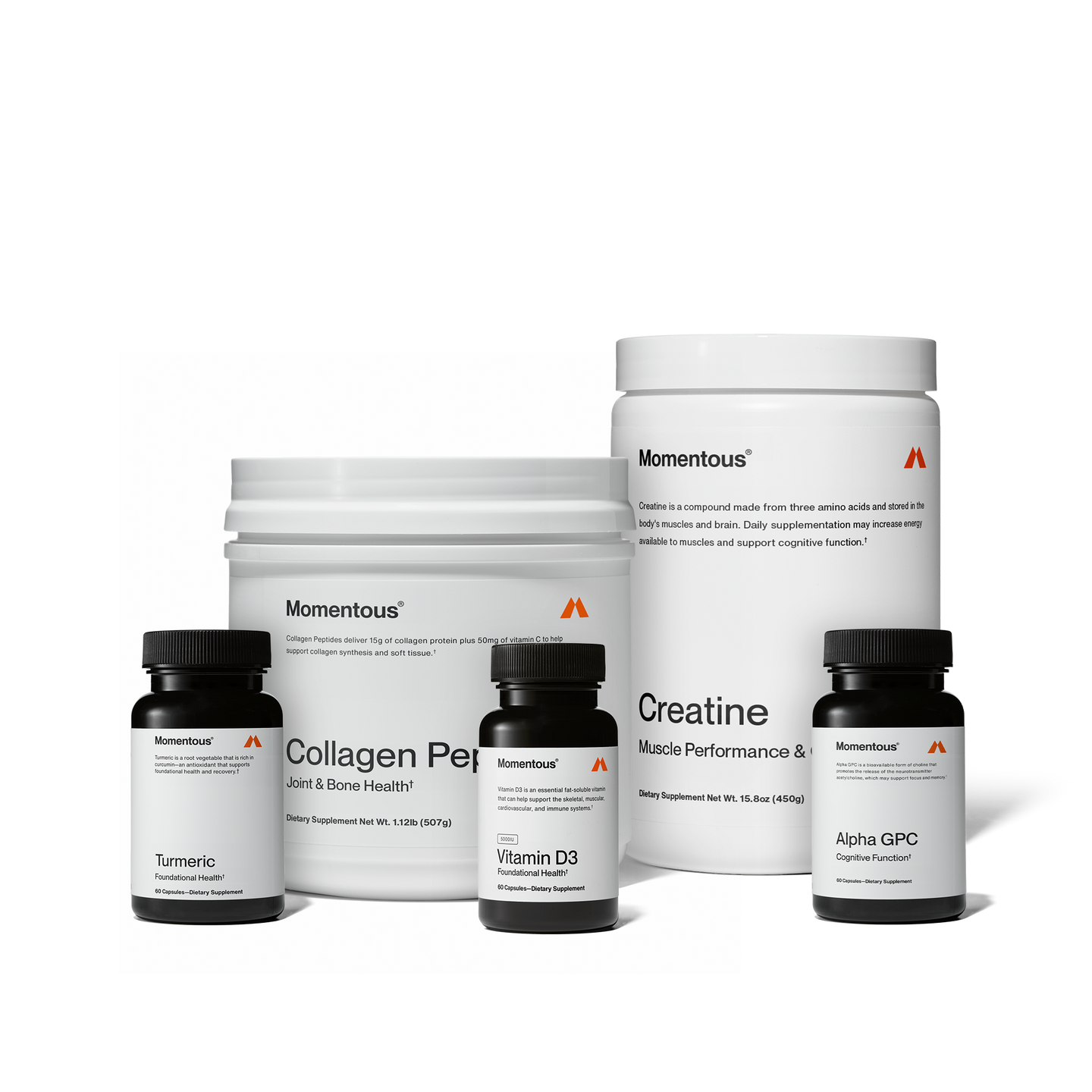 Peri & Post Menopause Support Stack which includes Creatine, Turmeric, Collagen Peptides, Alpha GPC, and Vitamin D.