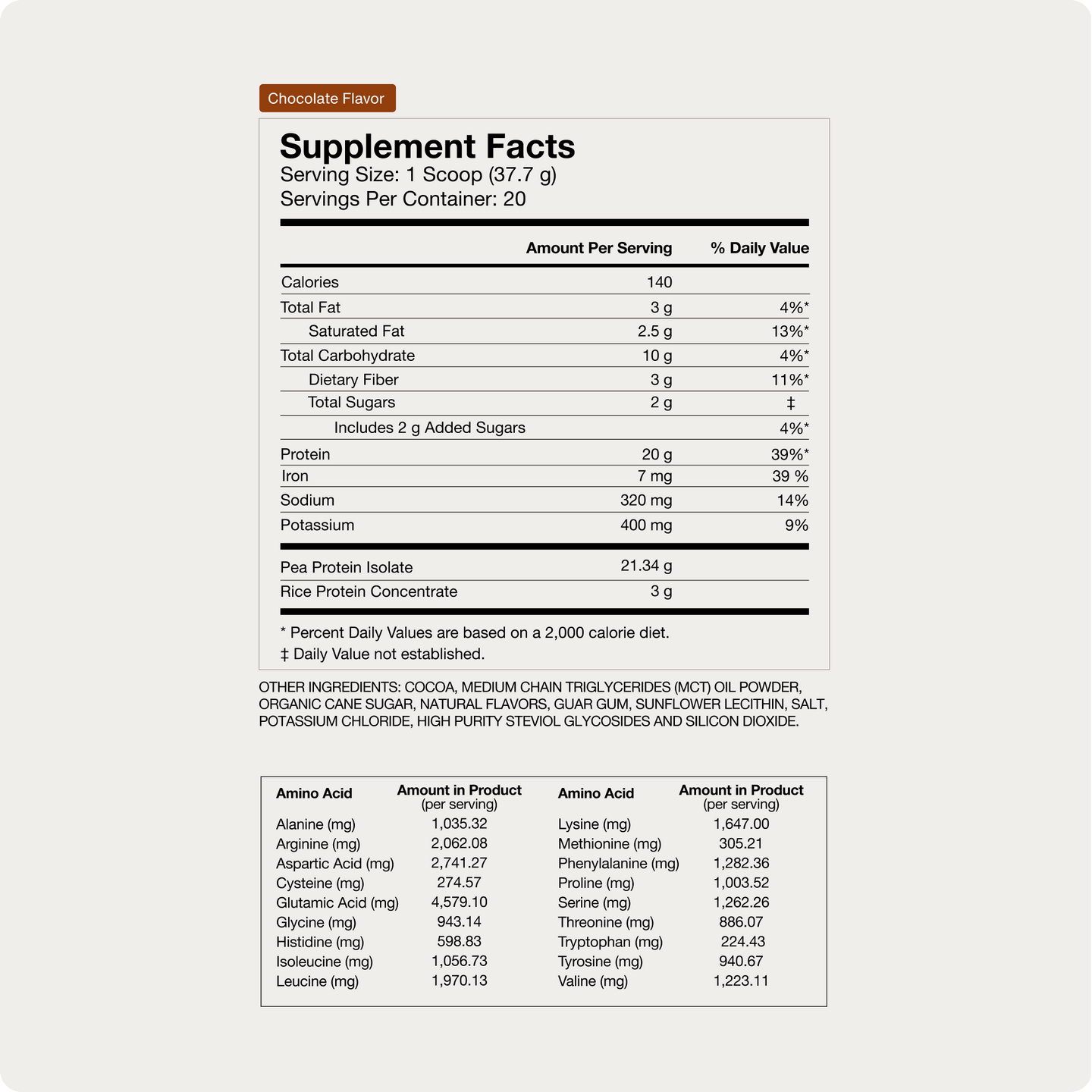 Chocolate 100% Plant Protein Supplement Facts