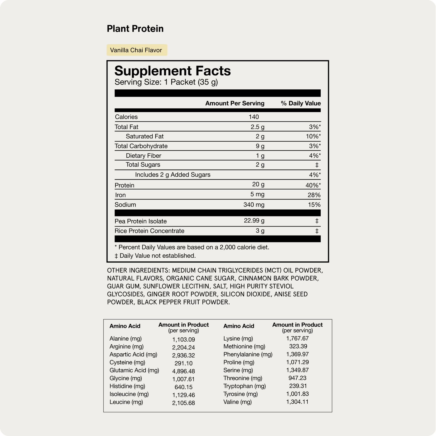 100% plant vanilla travel pack supplement fact